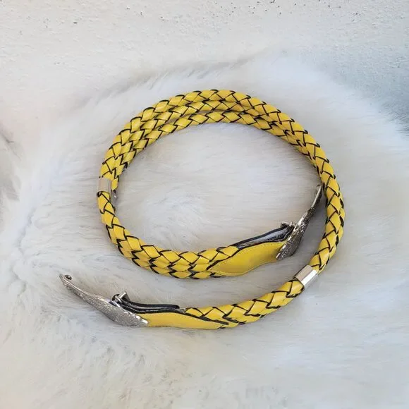 Avignon triple strand leather belt Wide Silver Buckle wmns sz sm yellow - Picture 2 of 7